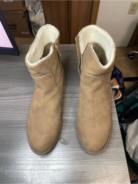 St. John's Bay Tan Faux-Suede Shearling-Lined Ankle Boots